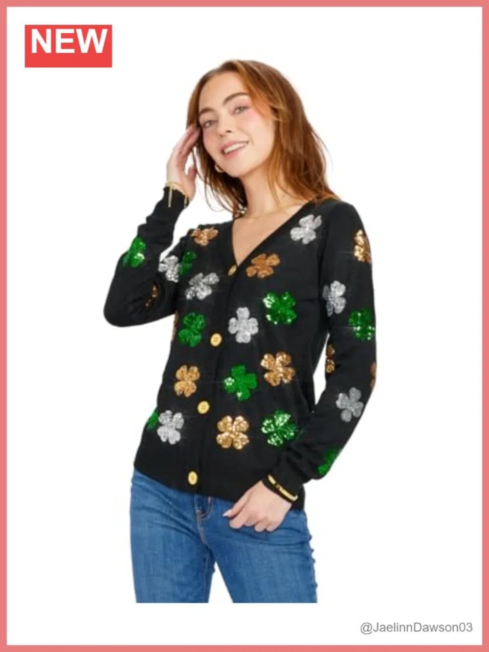 Tipsy Elves Women's Cardigan Sequin Clover St. Patrick's Day Sweater